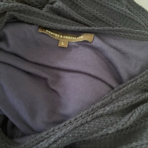 MCH MENTHA & CHOCOLATE Navy Blue Rib Knit Pullover Sweater Shirt Top Large - Picture 3 of 5